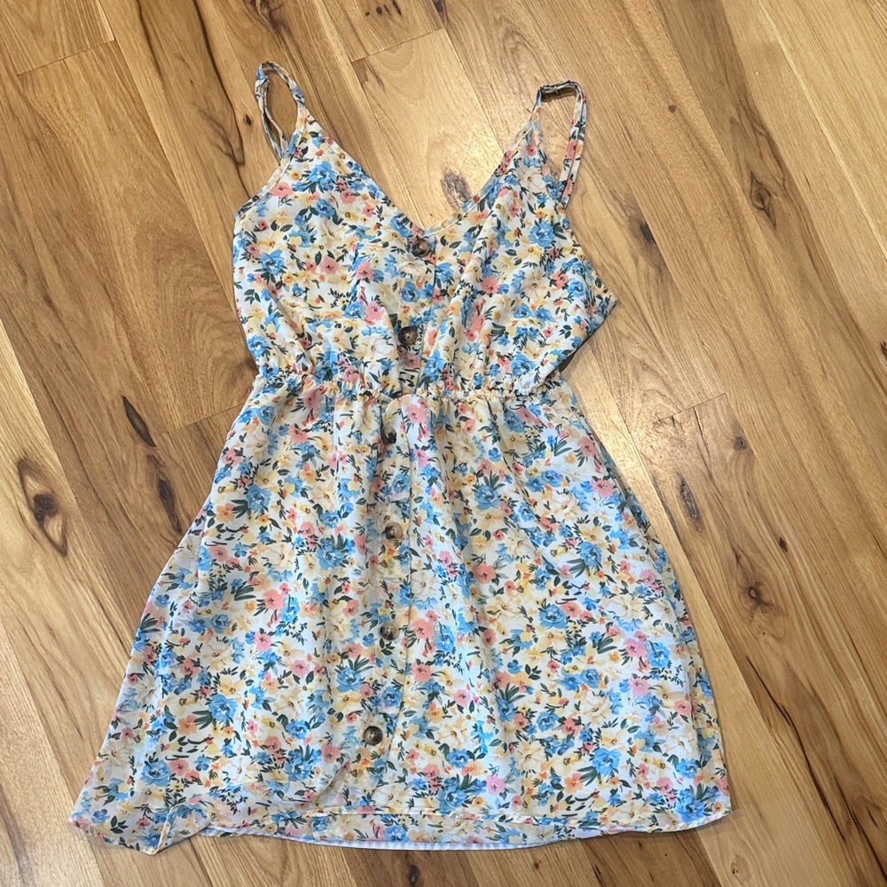 Pink Lily Floral Kids Dress with Blue and Pink Accents